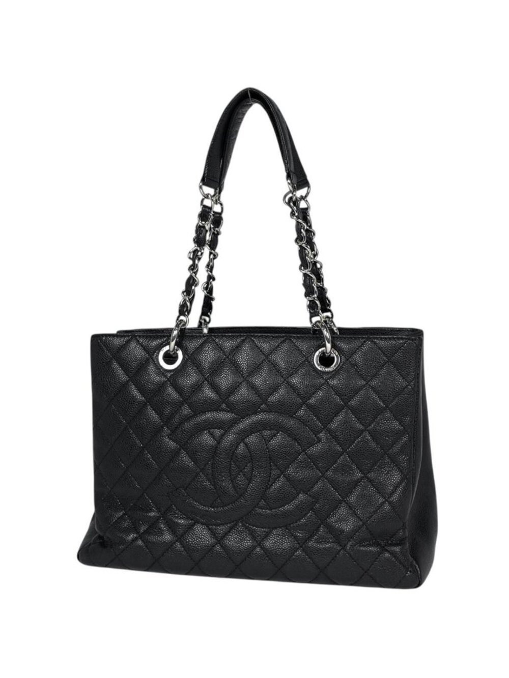 Chanel Tote CC Logo Quilted Grand Shopping GST Caviar Leather Black